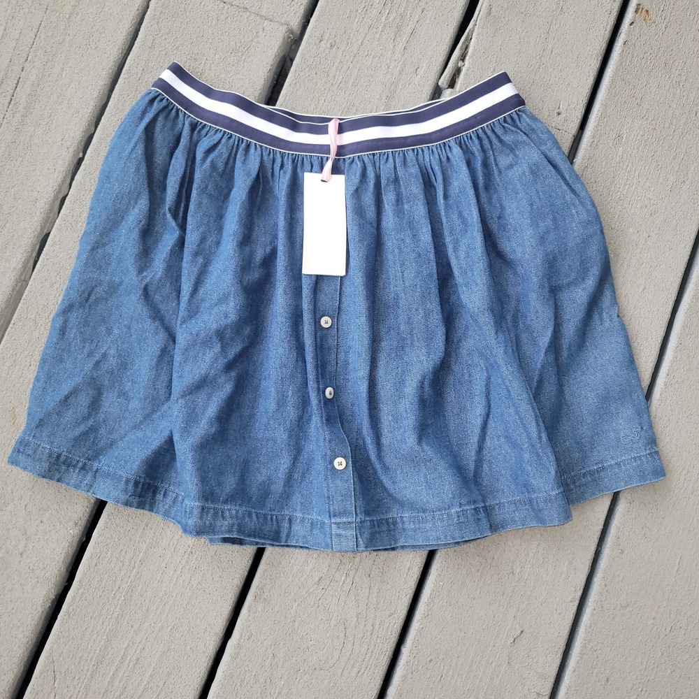 Vineyard Vines Denim Jean Pull On Button Front Skirt Girls Size Medium 12-14 NWT